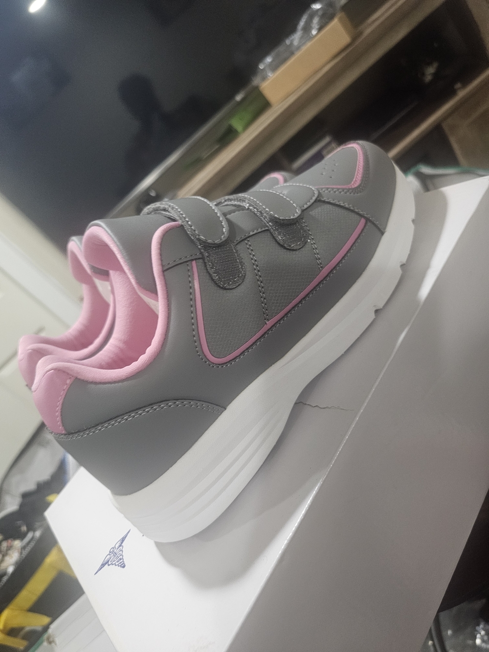 Gray and Pink Velcro Platform Sneakers